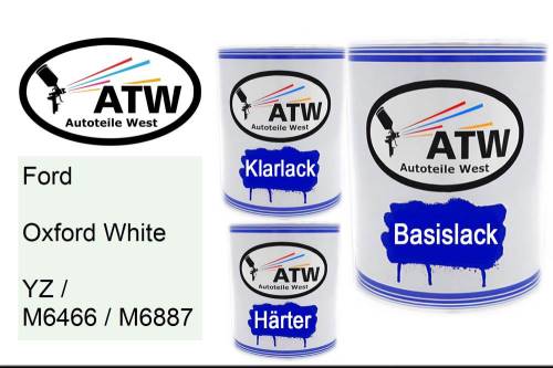 Ford, Oxford White, YZ / M6466 / M6887: 1L Lackdose + 1L Klarlack + 500ml Härter - Set, von ATW Autoteile West.